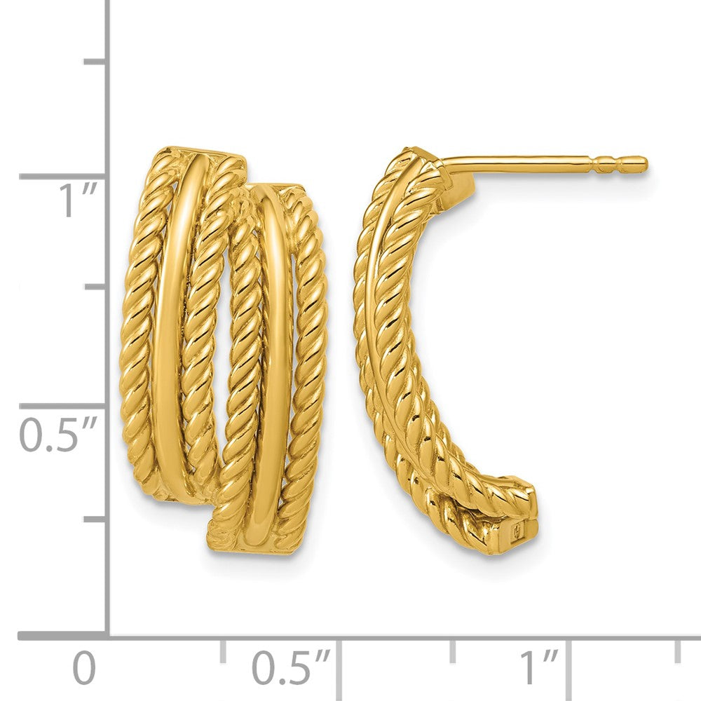 14K Polished and Twisted J-Hoop Post Earrings