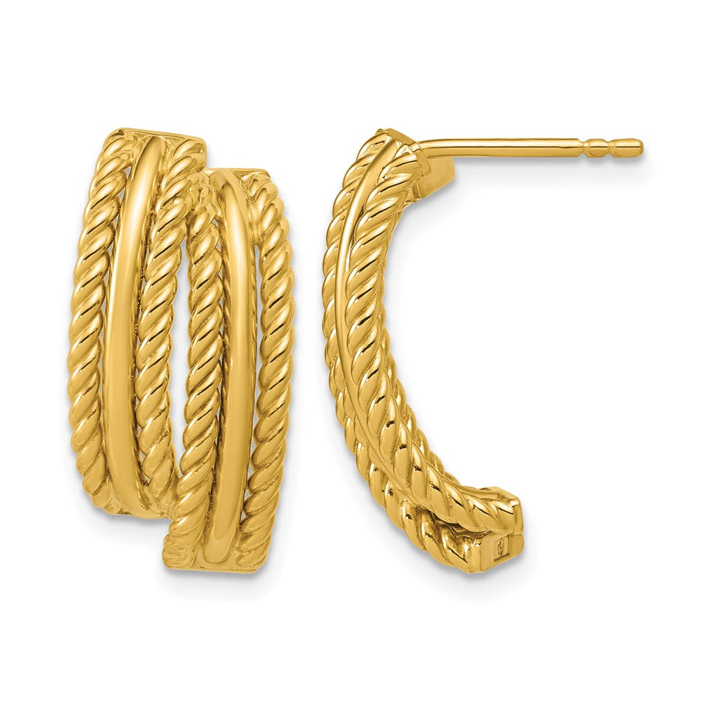 14K Polished and Twisted J-Hoop Post Earrings