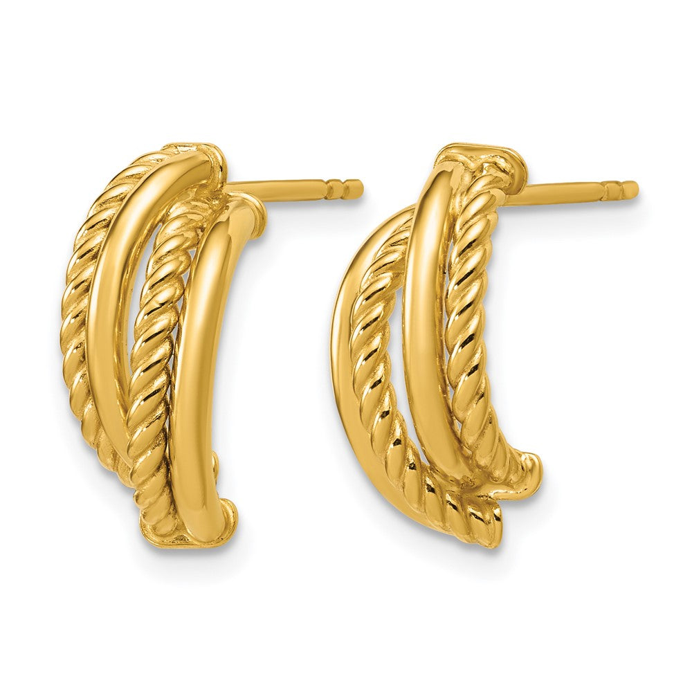 14K Polished and Twisted J-Hoop Post Earrings