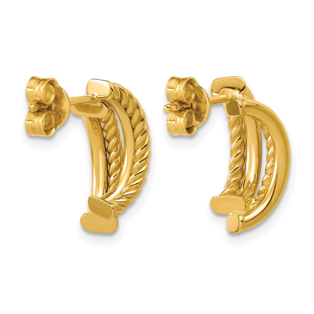 14K Polished and Twisted J-Hoop Post Earrings