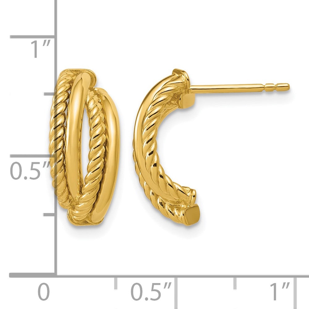 14K Polished and Twisted J-Hoop Post Earrings