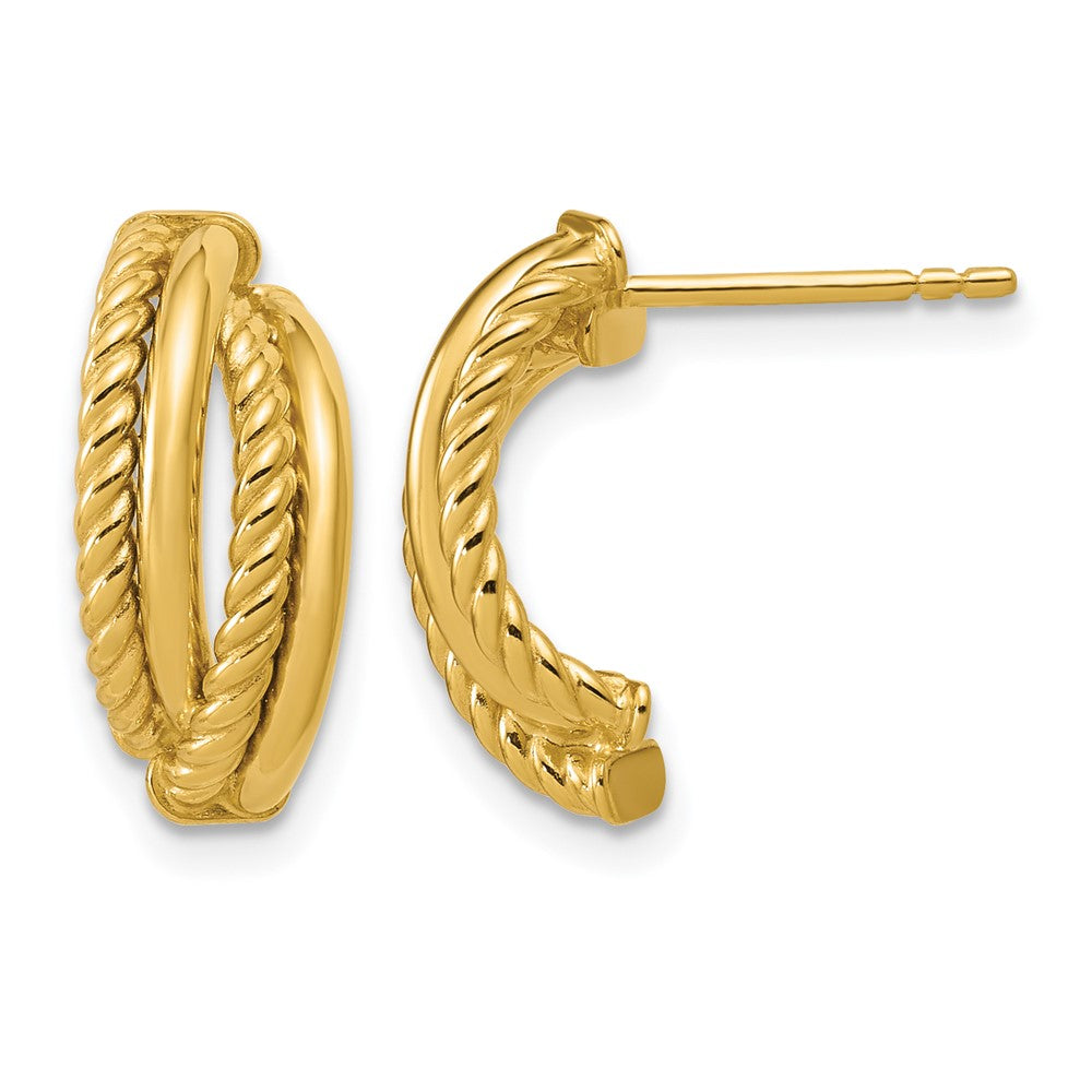 14K Polished and Twisted J-Hoop Post Earrings