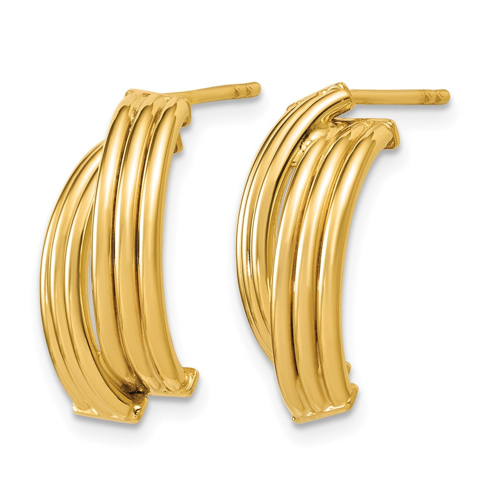 14K Polished and Grooved J-Hoop Post Earrings