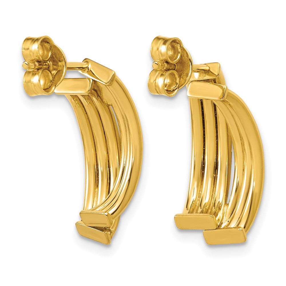 14K Polished and Grooved J-Hoop Post Earrings