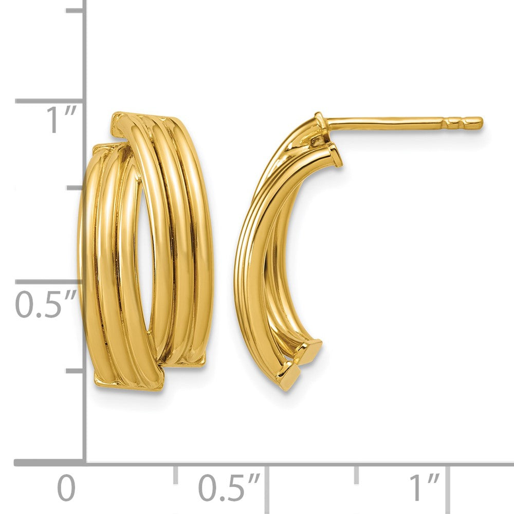 14K Polished and Grooved J-Hoop Post Earrings