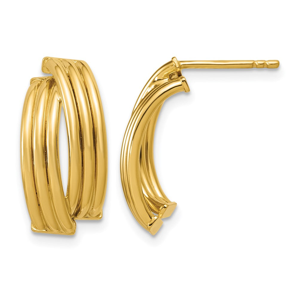 14K Polished and Grooved J-Hoop Post Earrings