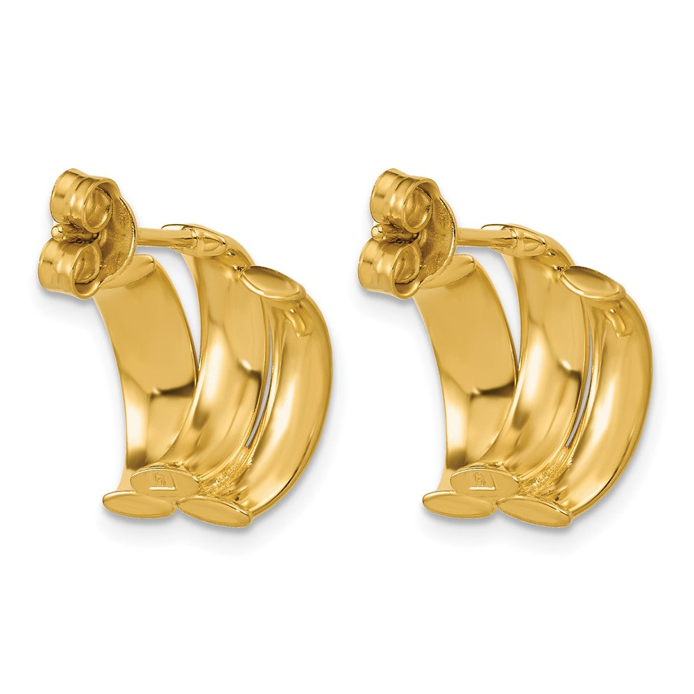 14K Polished and Diamond-cut 3-row J-Hoop Post Earrings