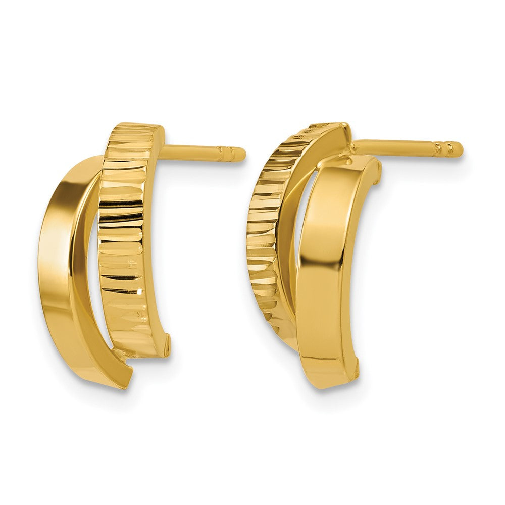 14K Polished and Diamond-cut crisscross J-Hoop Earrings