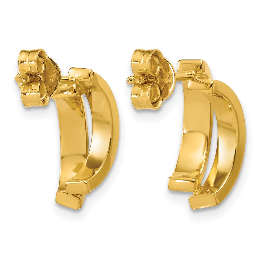 14K Polished and Diamond-cut crisscross J-Hoop Earrings