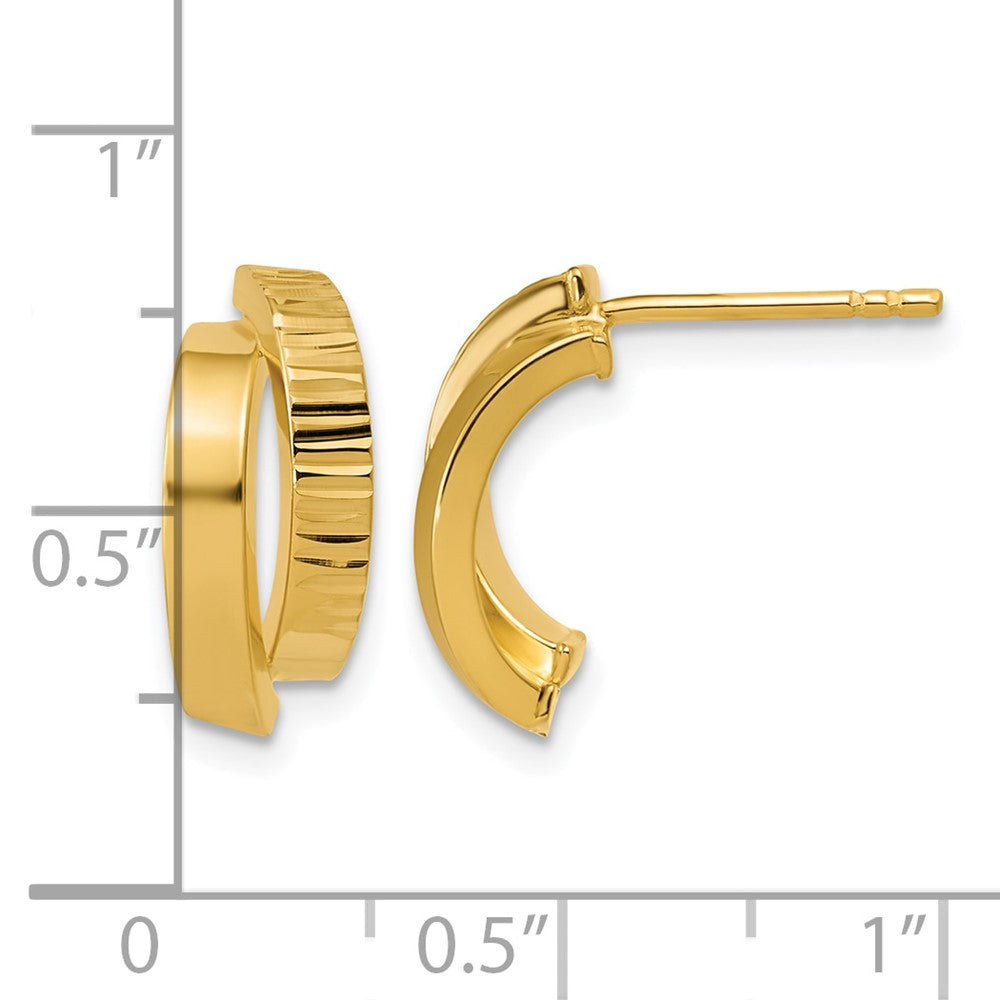 14K Polished and Diamond-cut crisscross J-Hoop Earrings