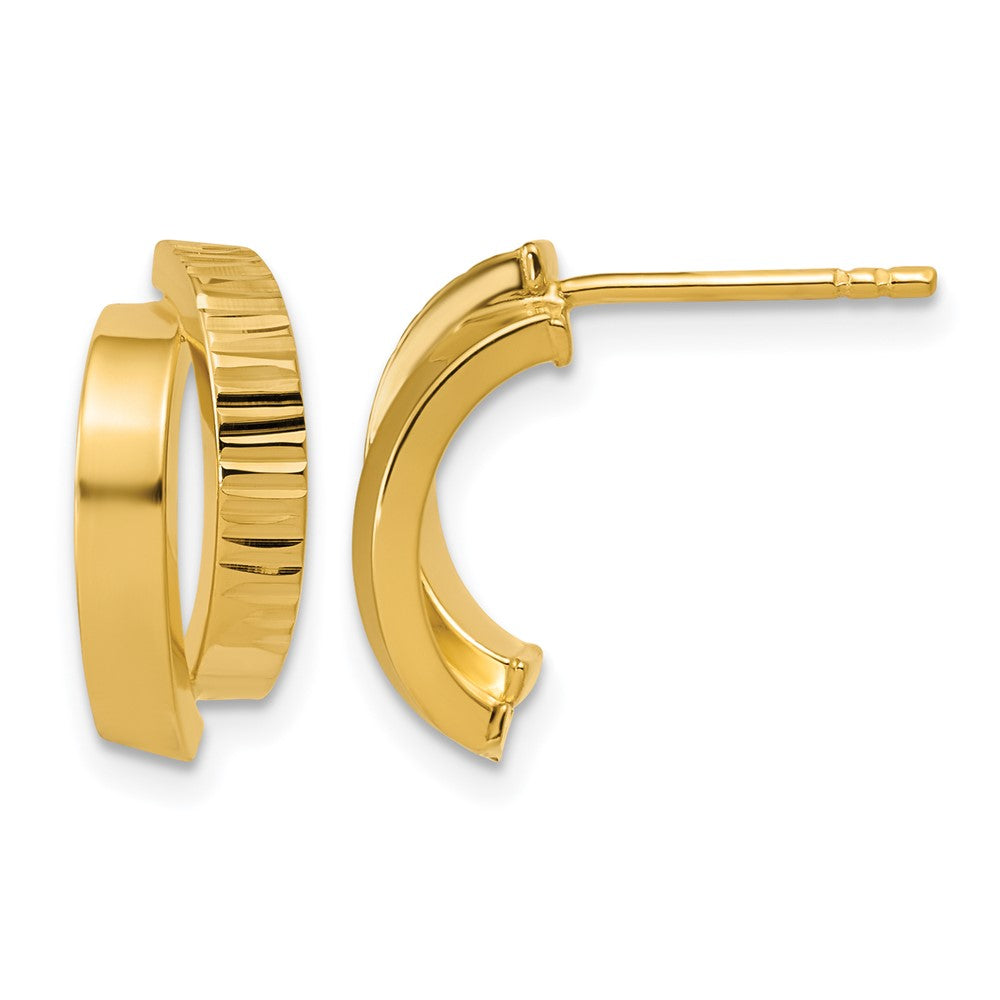 14K Polished and Diamond-cut crisscross J-Hoop Earrings