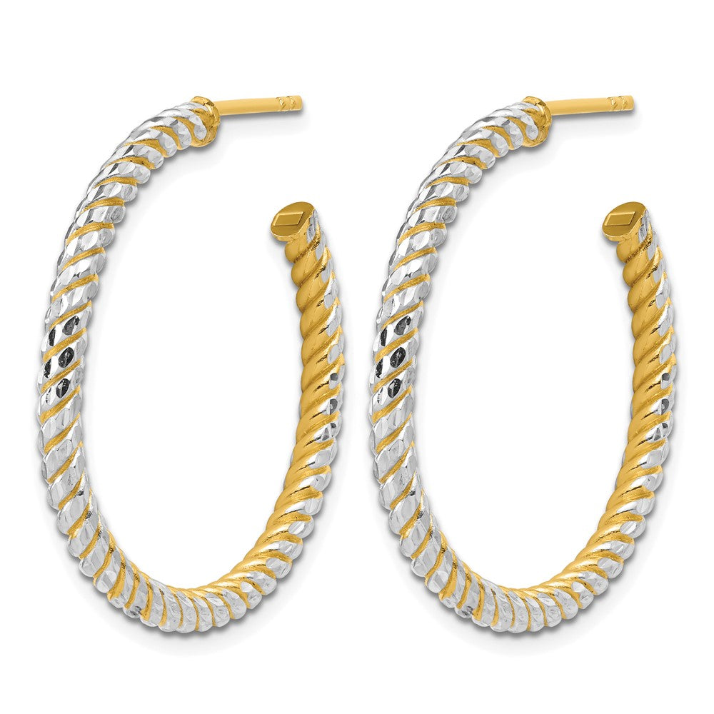 14K w/Rhodium Polished and Diamond-cut J-Hoop Earrings