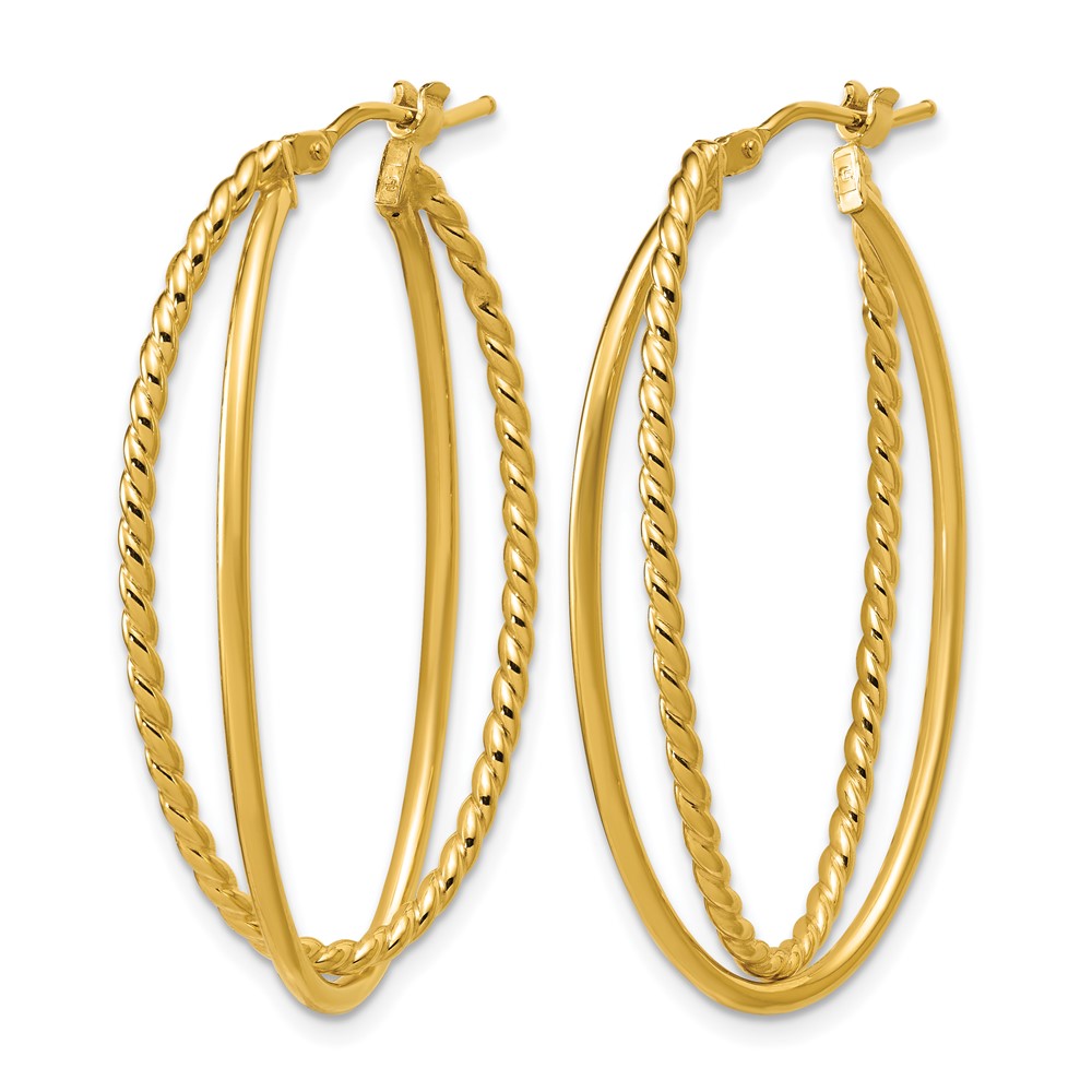 14K Polished and Twisted Criss-cross Oval Hoop Earrings