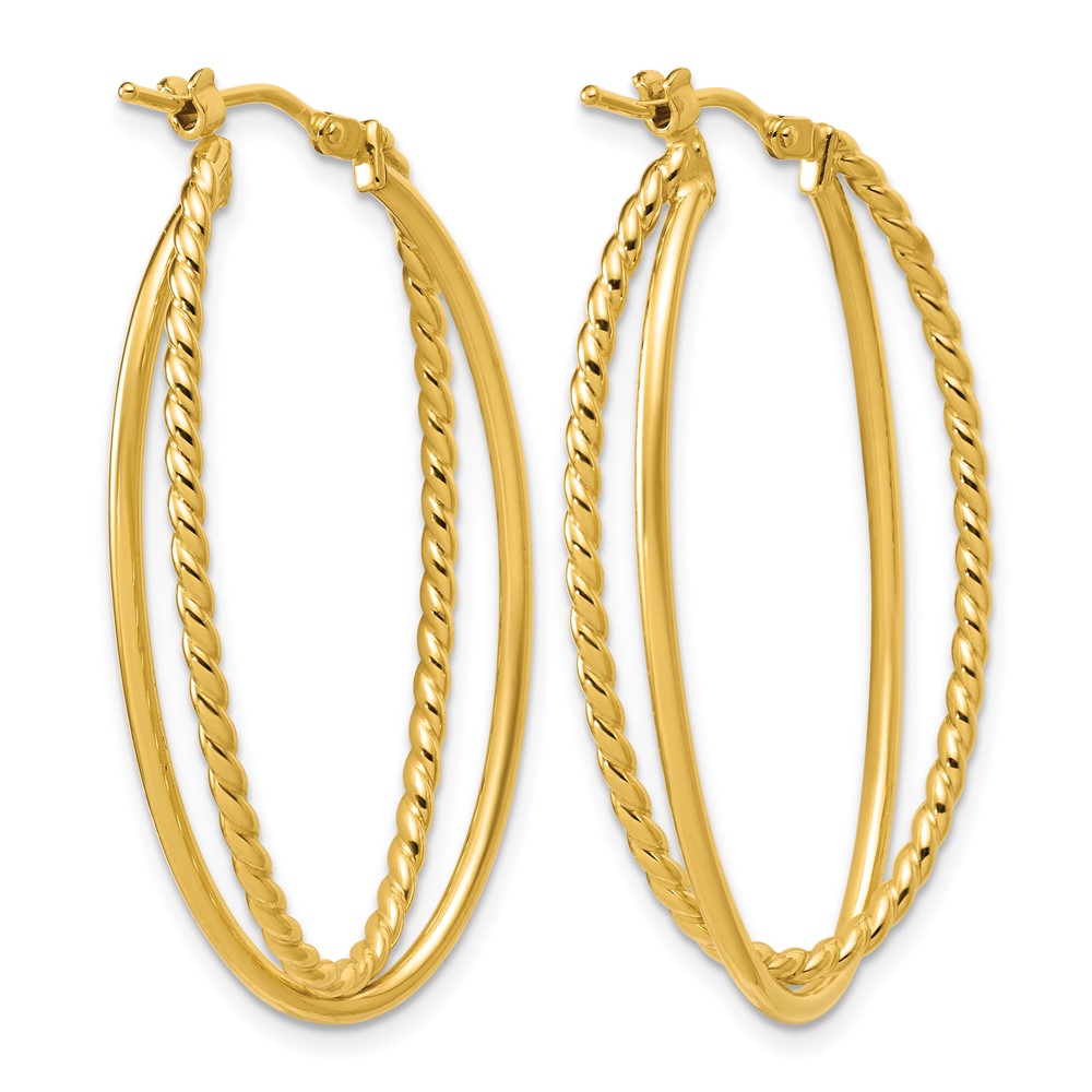 14K Polished and Twisted Criss-cross Oval Hoop Earrings
