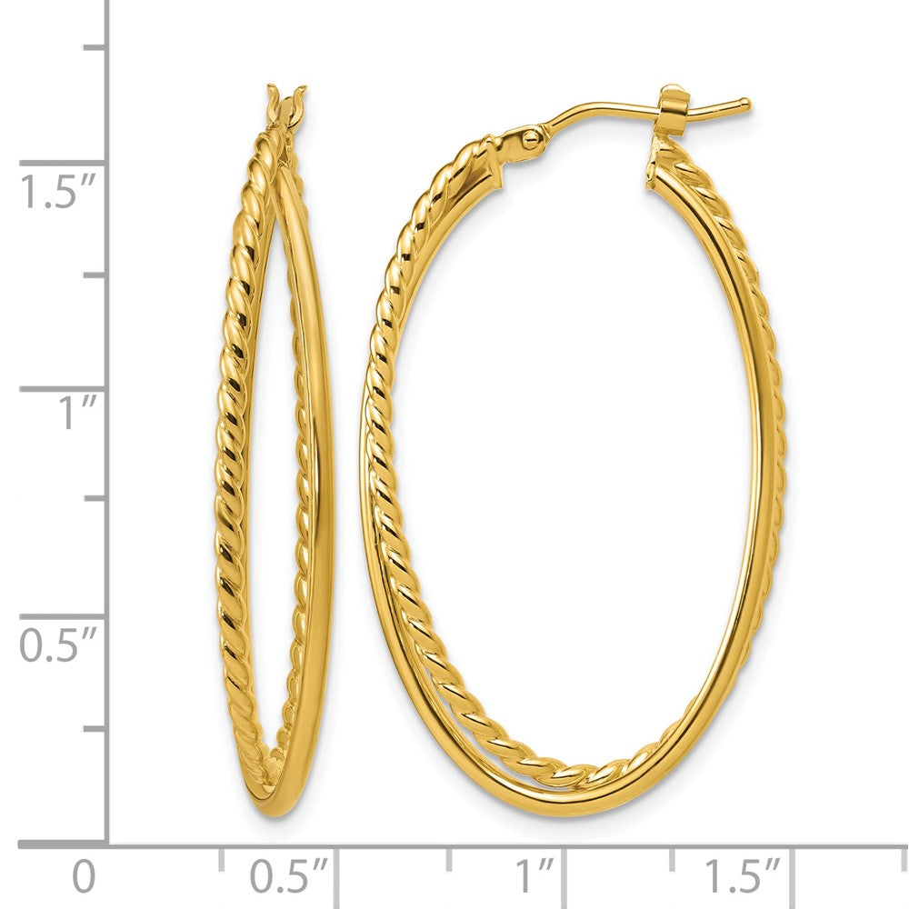 14K Polished and Twisted Criss-cross Oval Hoop Earrings