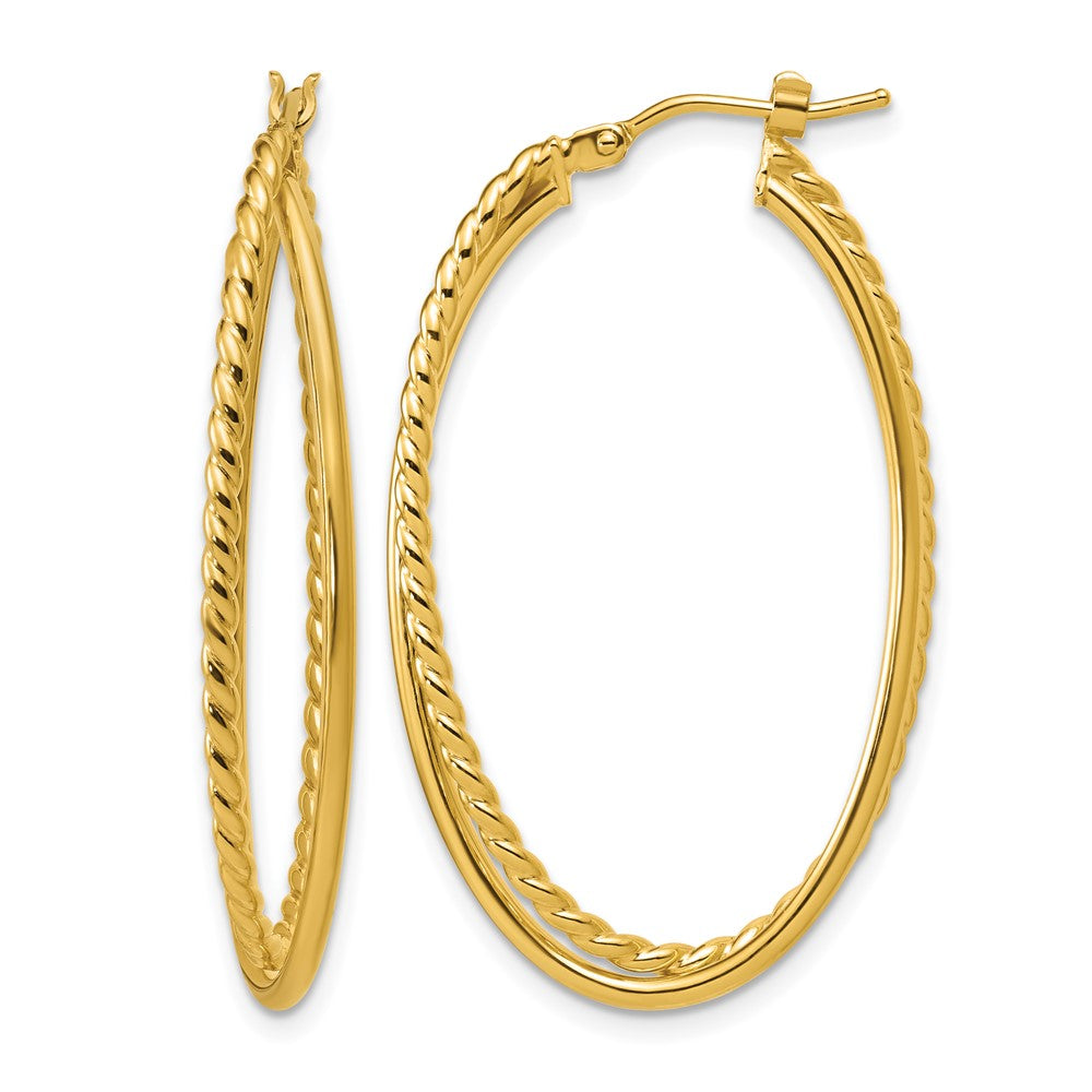 14K Polished and Twisted Criss-cross Oval Hoop Earrings