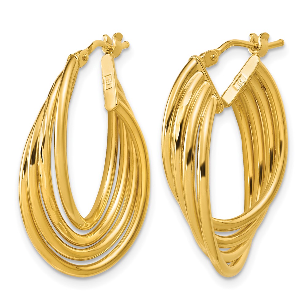 14K Polished and Diamond-cut 4-row Intertwined Hoop Earrings