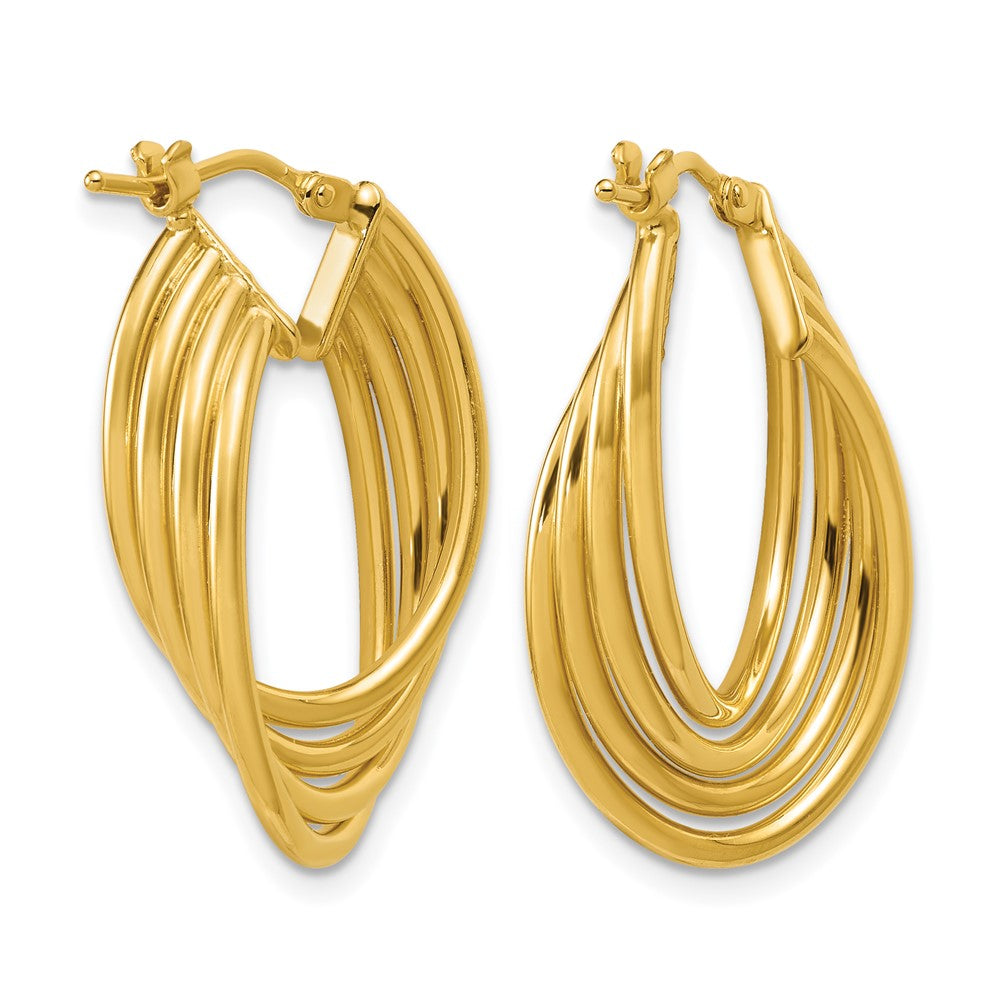 14K Polished and Diamond-cut 4-row Intertwined Hoop Earrings
