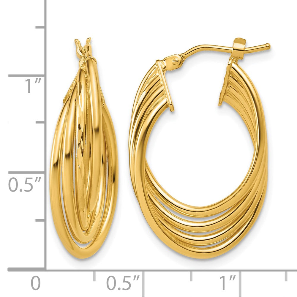 14K Polished and Diamond-cut 4-row Intertwined Hoop Earrings