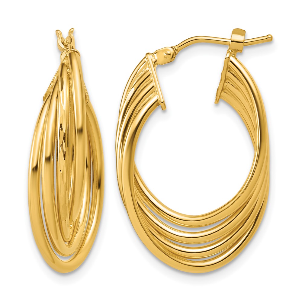 14K Polished and Diamond-cut 4-row Intertwined Hoop Earrings