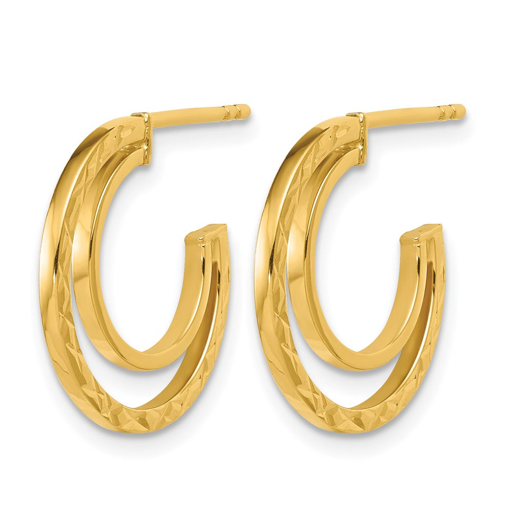 14K Polished and Diamond-cut 2-row J-Hoop Post Earrings