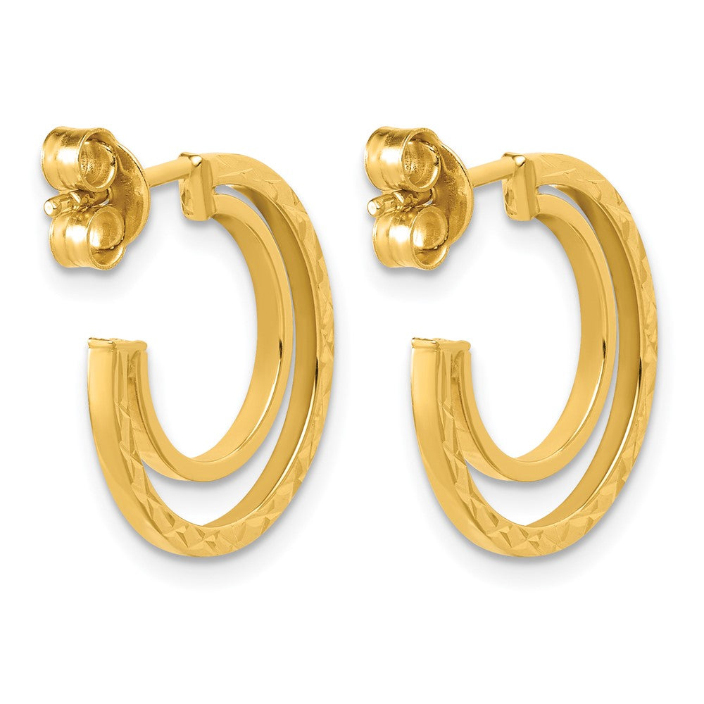 14K Polished and Diamond-cut 2-row J-Hoop Post Earrings