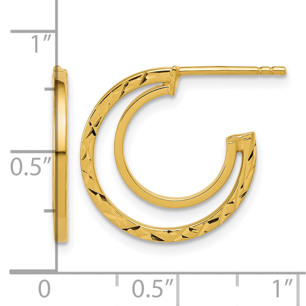 14K Polished and Diamond-cut 2-row J-Hoop Post Earrings