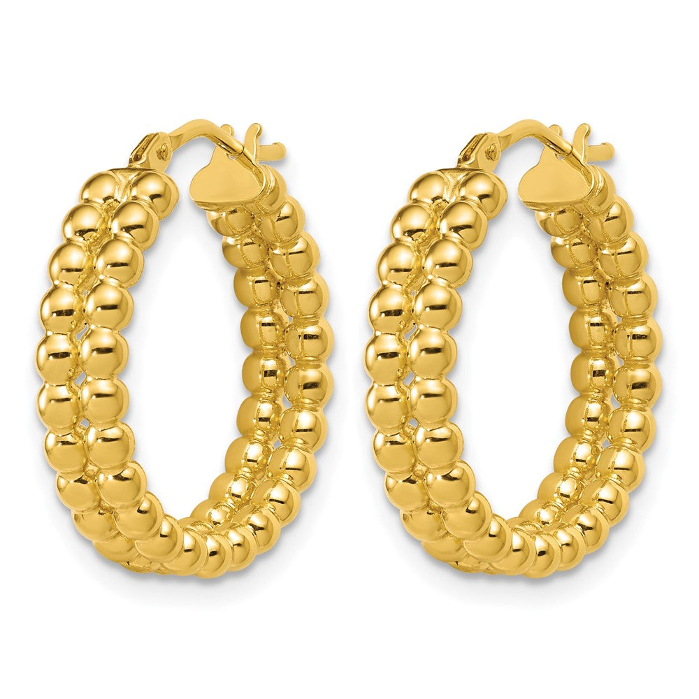 14K Polished Beaded 2-Row Round Hoop Earrings
