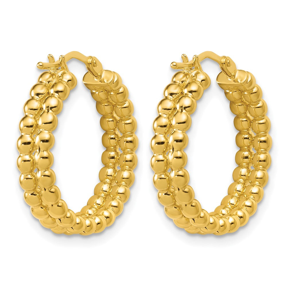 14K Polished Beaded 2-Row Round Hoop Earrings