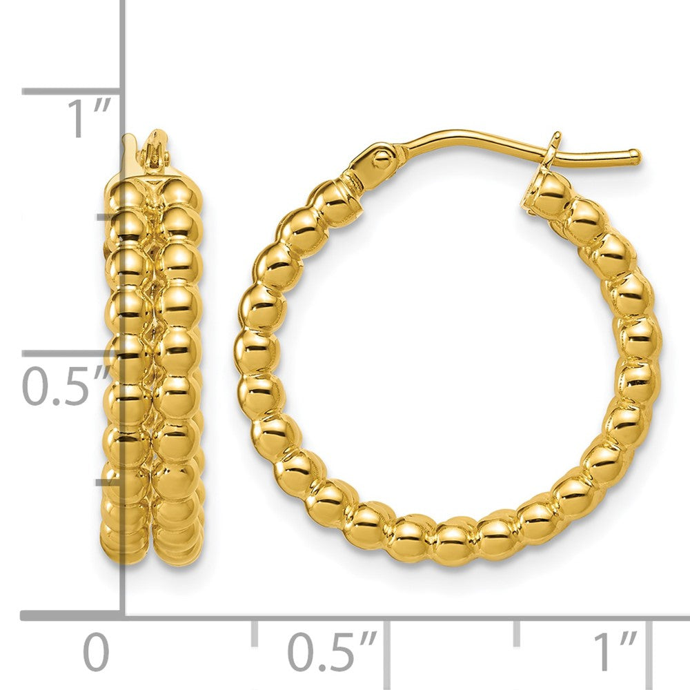 14K Polished Beaded 2-Row Round Hoop Earrings