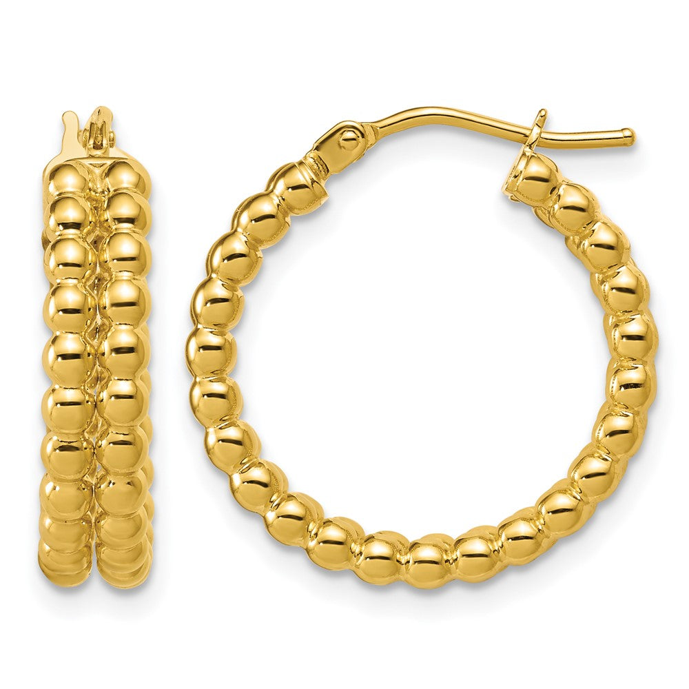 14K Polished Beaded 2-Row Round Hoop Earrings