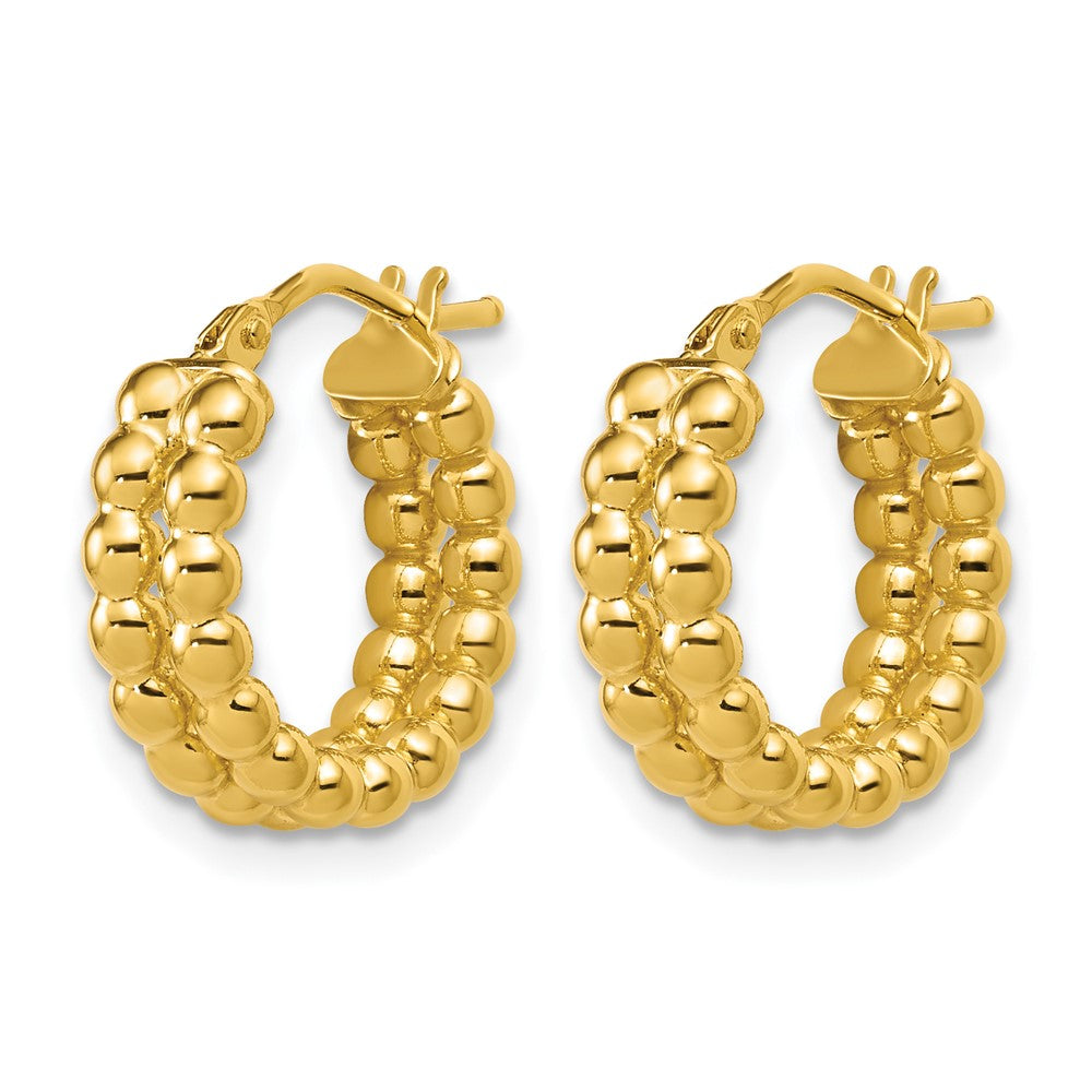 14K Polished Beaded 2-Row Round Hoop Earrings