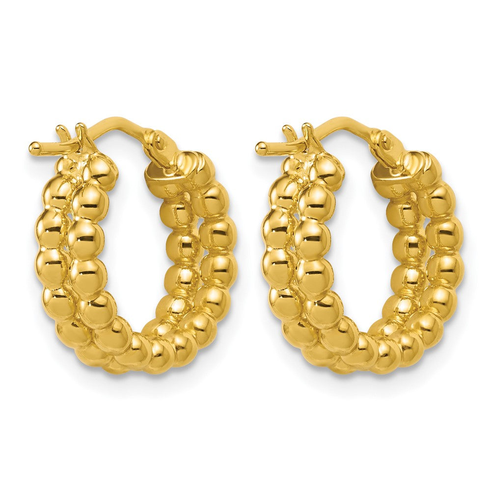 14K Polished Beaded 2-Row Round Hoop Earrings