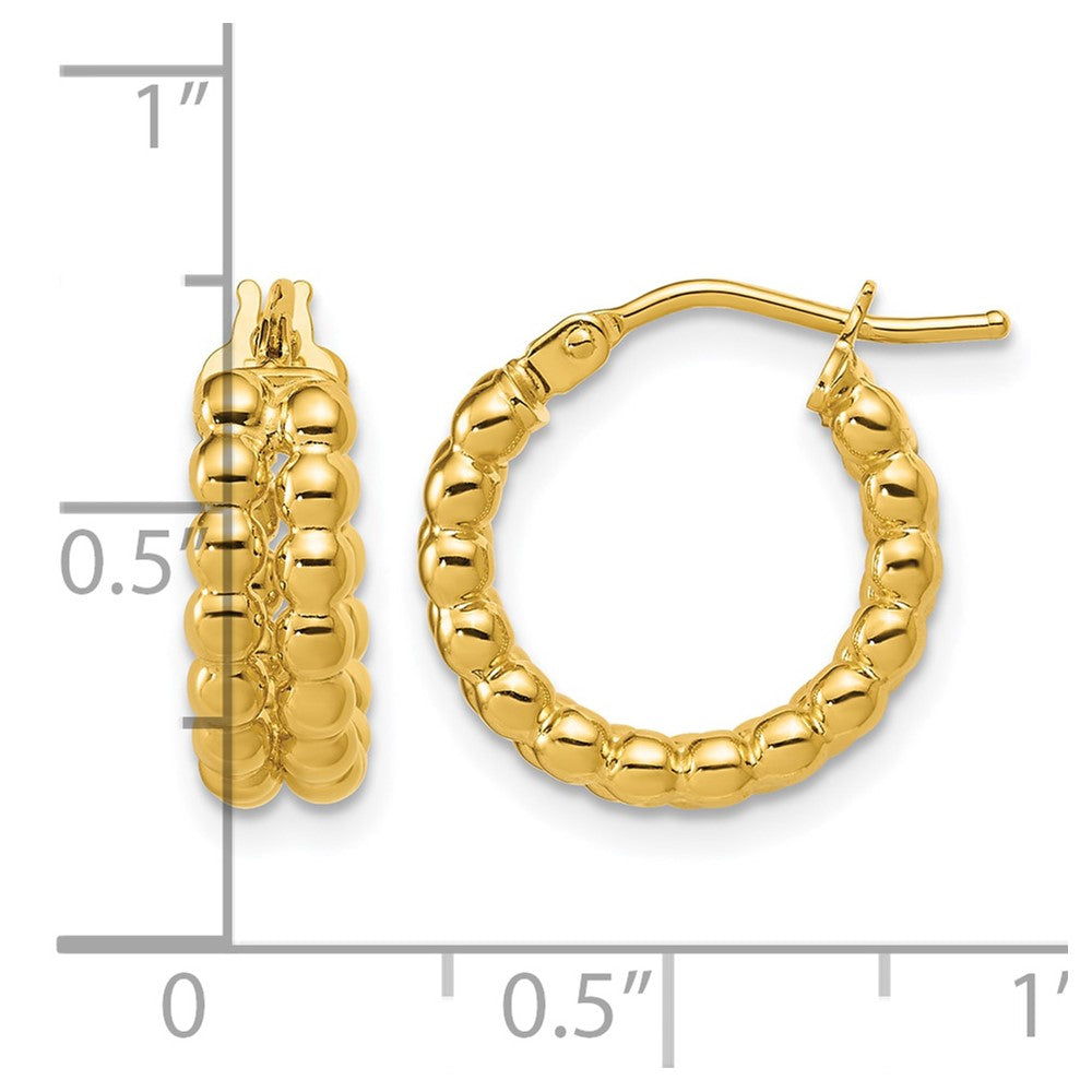 14K Polished Beaded 2-Row Round Hoop Earrings