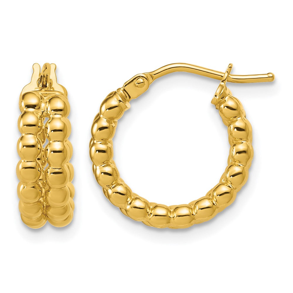 14K Polished Beaded 2-Row Round Hoop Earrings