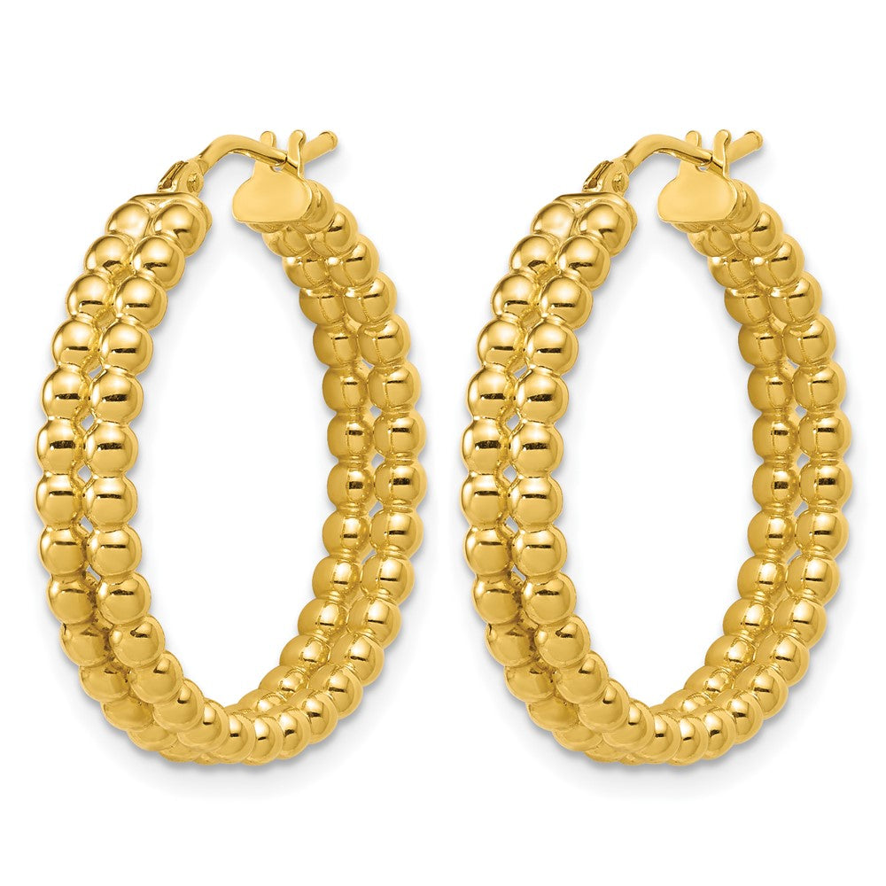 14K Polished Beaded 2-Row Round Hoop Earrings