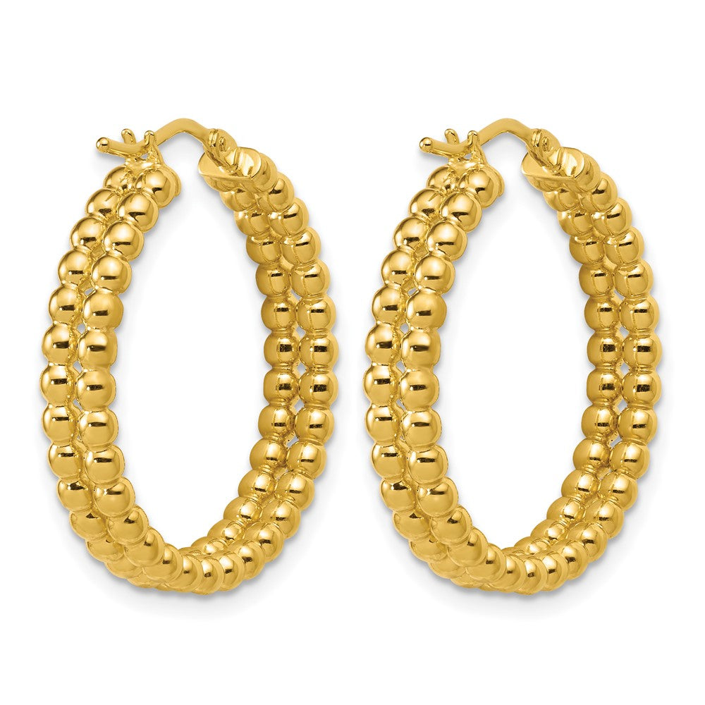 14K Polished Beaded 2-Row Round Hoop Earrings