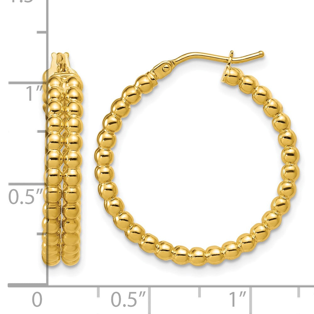 14K Polished Beaded 2-Row Round Hoop Earrings