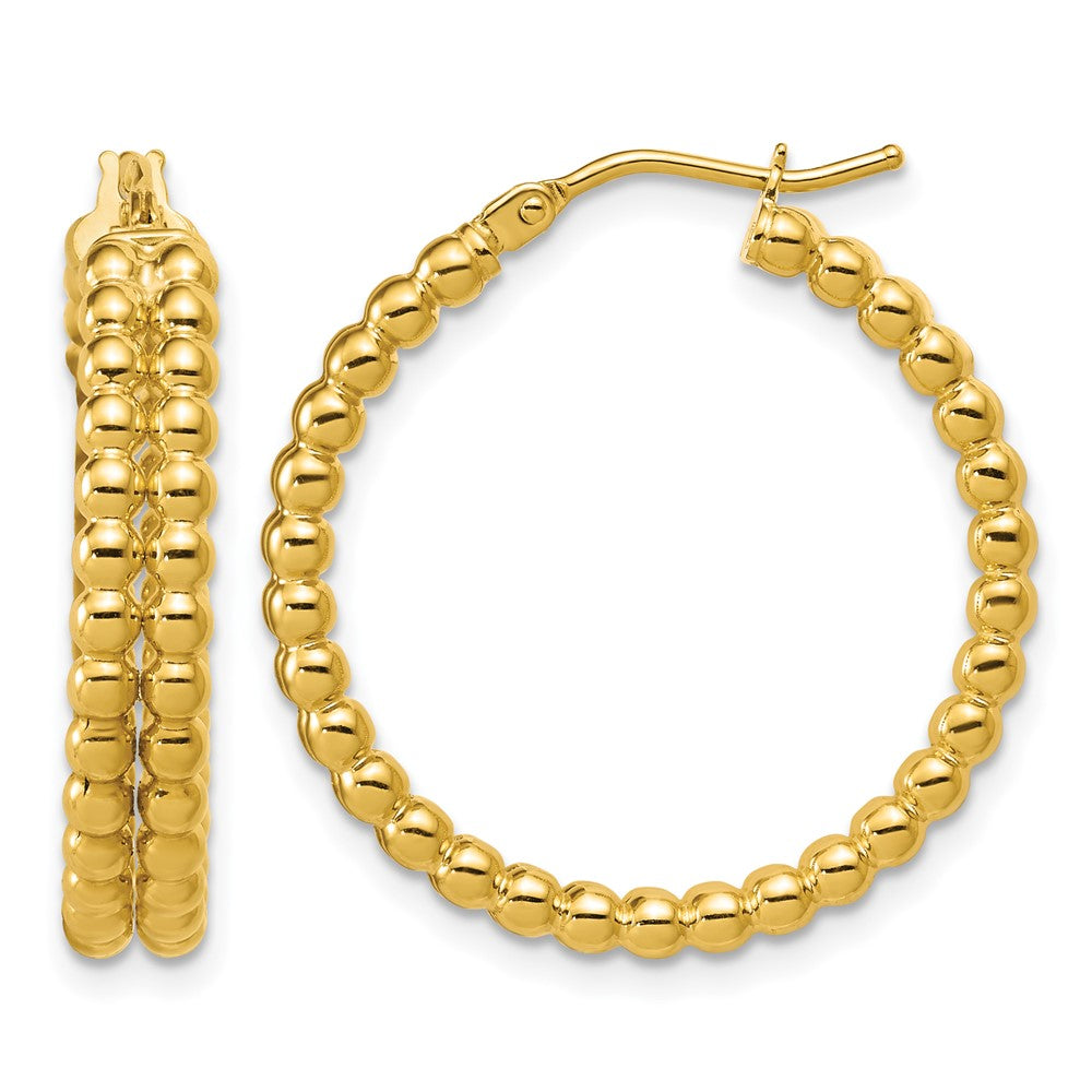 14K Polished Beaded 2-Row Round Hoop Earrings