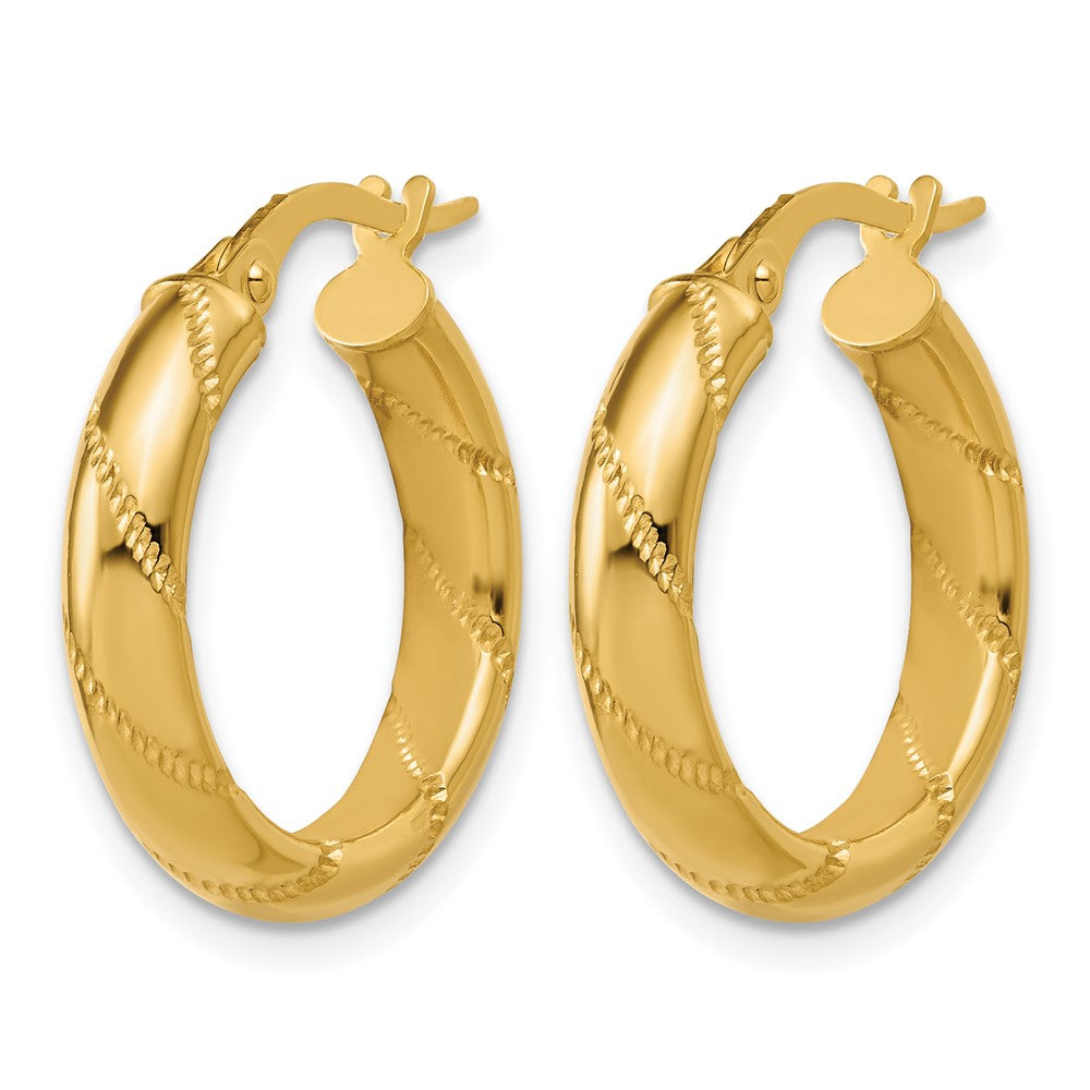 14K Polished and Textured Round Hoop Earrings