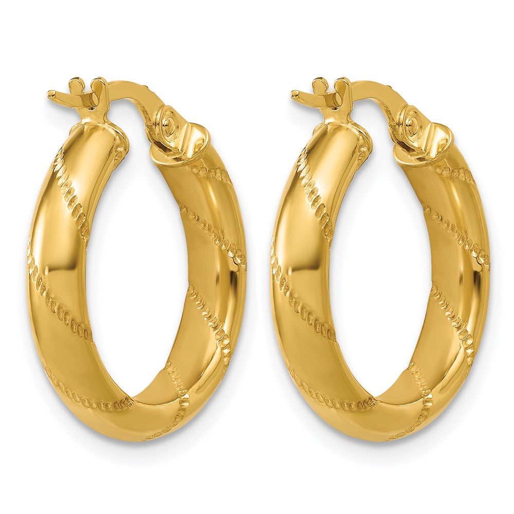 14K Polished and Textured Round Hoop Earrings