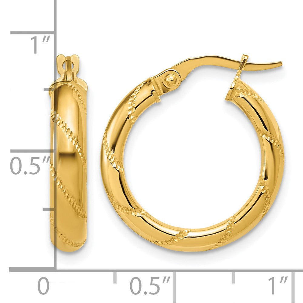 14K Polished and Textured Round Hoop Earrings
