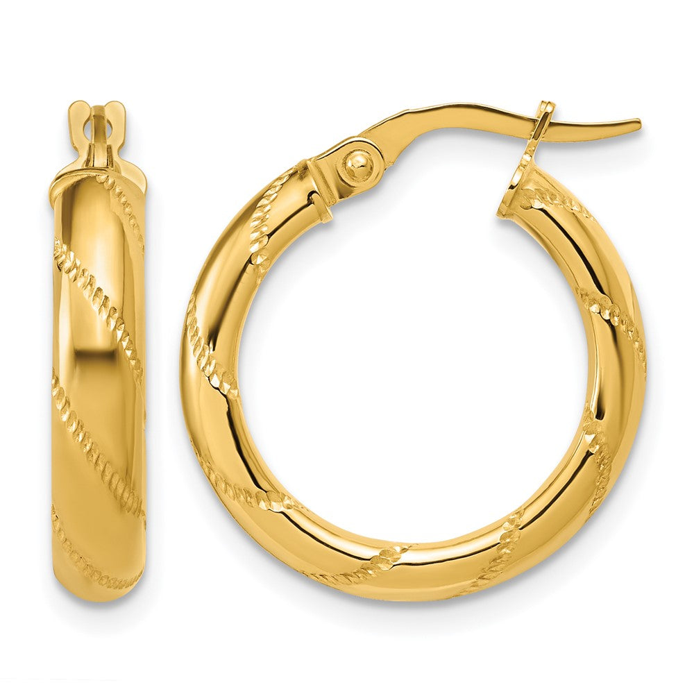 14K Polished and Textured Round Hoop Earrings