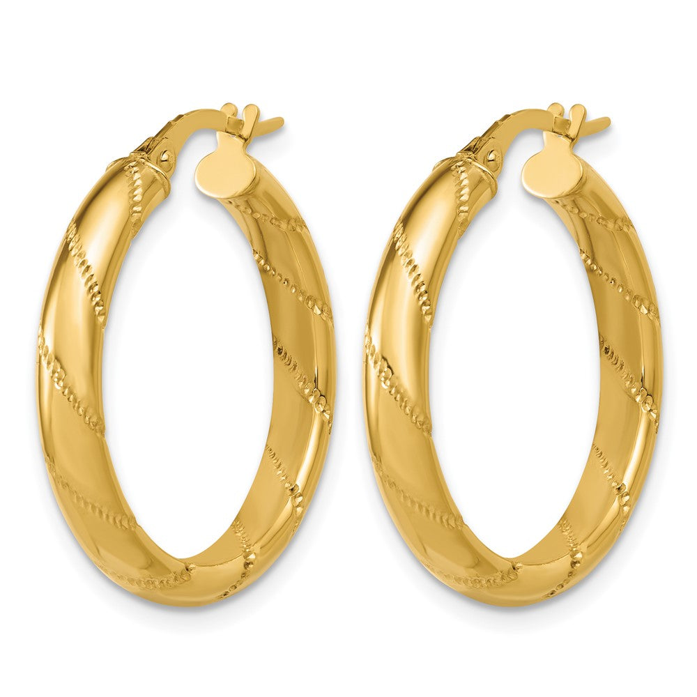 14K Polished and Textured Round Hoop Earrings