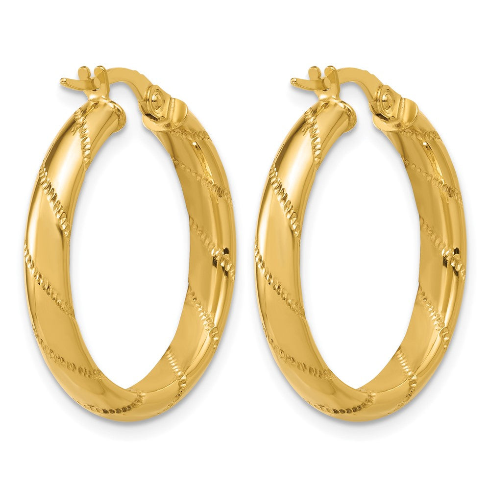 14K Polished and Textured Round Hoop Earrings