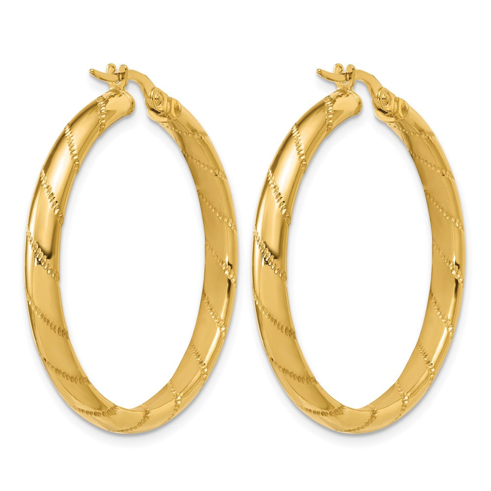 14K Polished and Textured Round Hoop Earrings