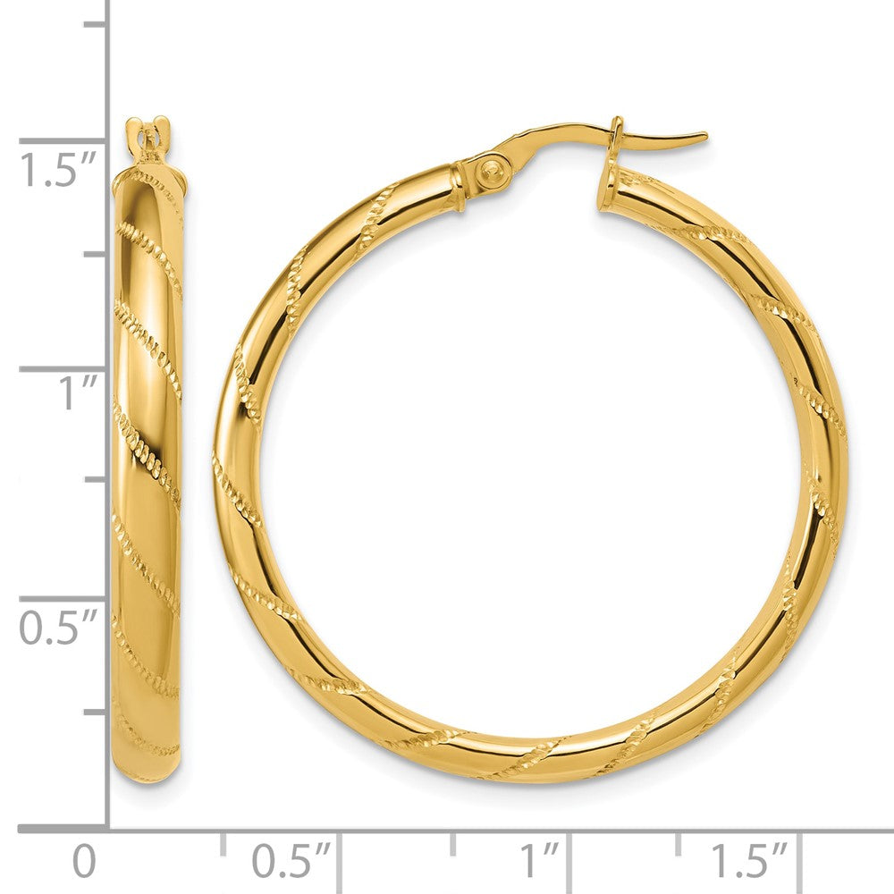 14K Polished and Textured Round Hoop Earrings