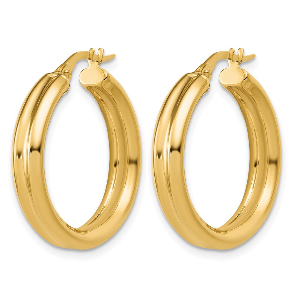 14K Polished and Grooved Round Hoop Earrings