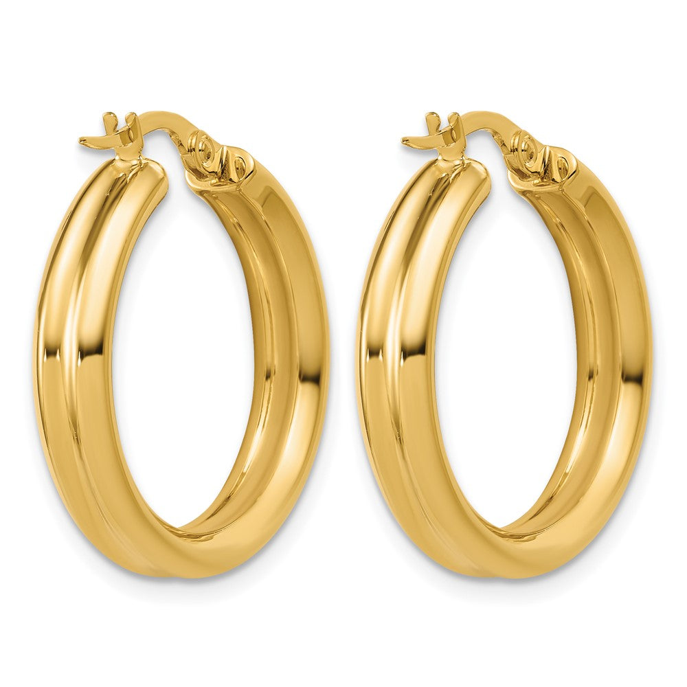 14K Polished and Grooved Round Hoop Earrings