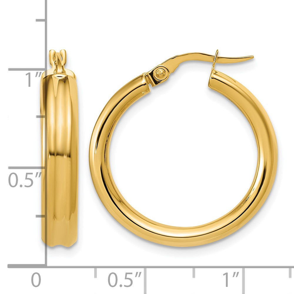 14K Polished and Grooved Round Hoop Earrings